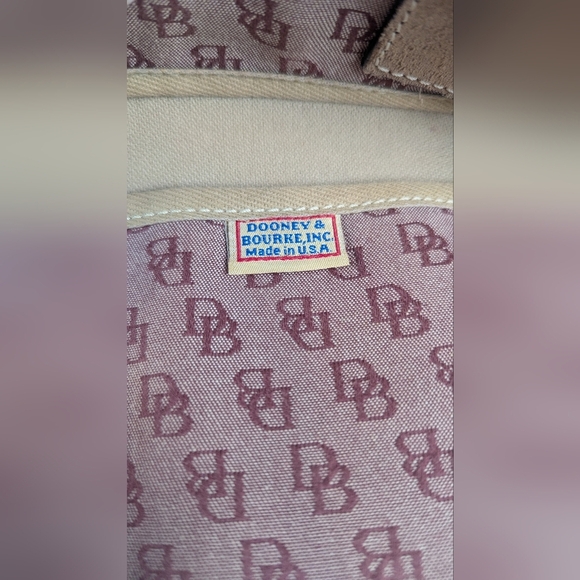 Dooney & Bourke Signature Monogrammed Tassel Tote Burgundy Canvas Brown Leather - Picture 9 of 12